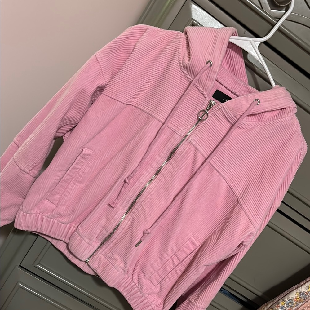 Pink Corduroy Zip-Up Hoodie